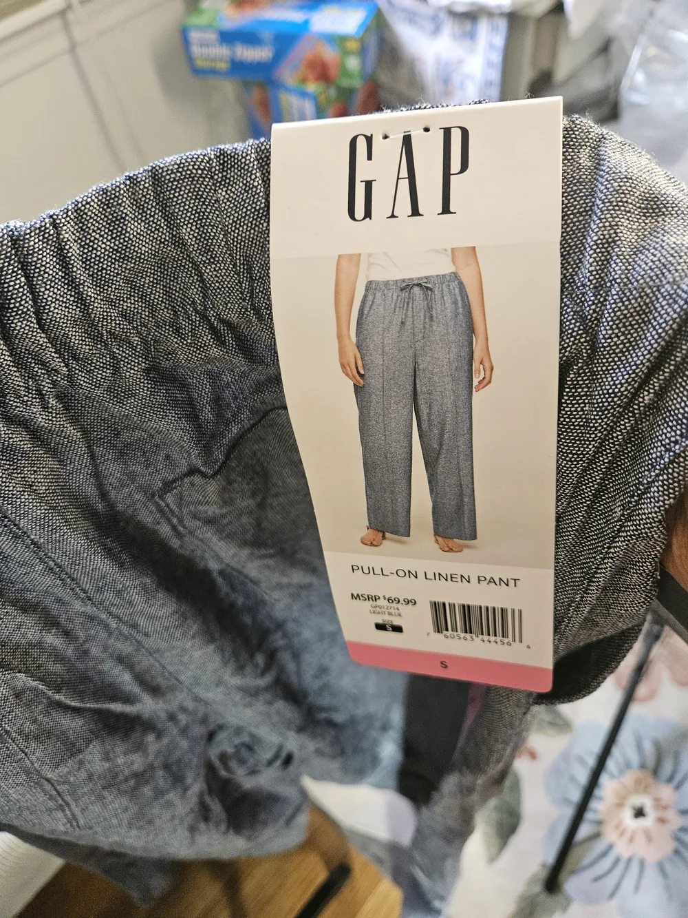 Men's Gap Casual Elastic Waist Linen Pants - Blue